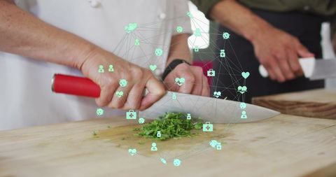 Digital Network Interface over People Chopping Vegetables - Download Free Stock Images Pikwizard.com