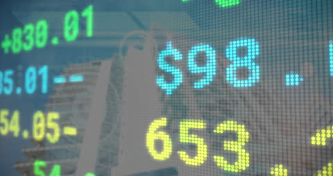 Dynamic Digital Trading Board With Futuristic Architecture Overlay