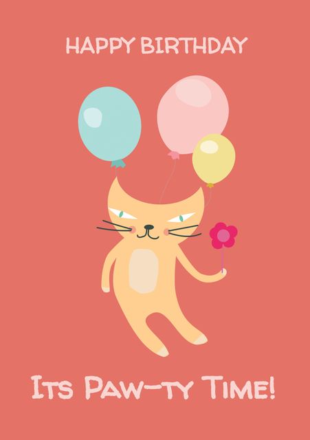 Cheerful Cat with Balloons Birthday Party Invitation - Download Free Stock Videos Pikwizard.com