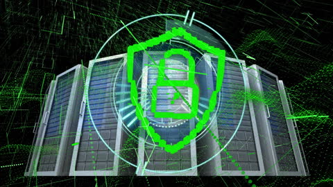 Futuristic Digital Security Technology in a Server Room