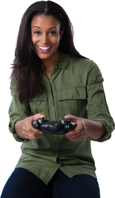 Smiling Woman Playing Video Game on Transparent Background - Download Free Stock Videos Pikwizard.com