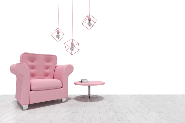 Transparent scene with decorative pink armchair and matching table - Download Free Stock Videos Pikwizard.com