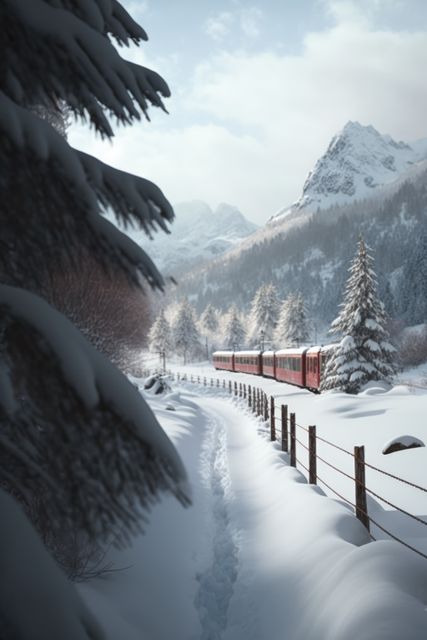 Scenic winter landscape with train in mountains, created using generative ai technology - Download Free Stock Photos Pikwizard.com