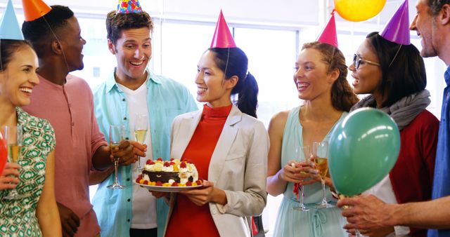 Business executives celebrating birthday in office 4k