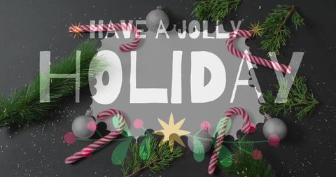 Festive Holiday Greeting with Candy Canes and Pine Branches