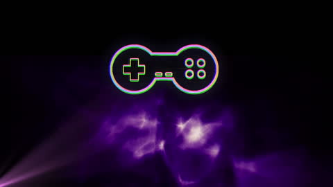 Neon Gamepad Icon with Dynamic Purple Light Trails