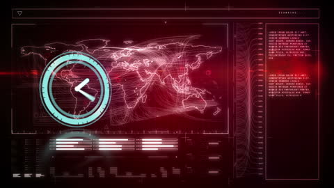 Digital World Map with Clock Interface Animation