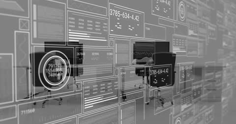 Futuristic Empty Office with Data Interface Projection