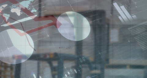 Digital Financial Data Overlaid on Warehouse Background