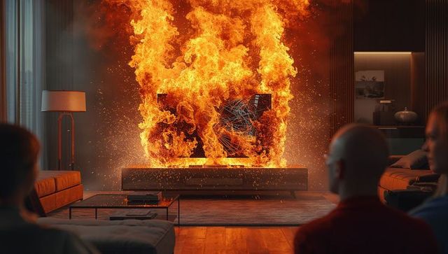 Viral chaos: tv erupts into fiery display captivating friends