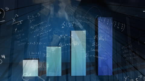 Digital Graphs and Math Equations Over City Skyline