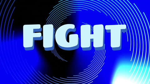 Dynamic FIGHT Text Animation with Circular Patterns in Blue