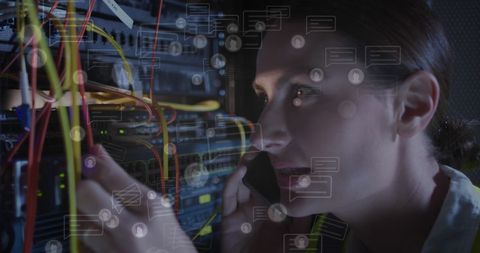 Female IT Technician Working in Server Room with Digital Overlays - Download Free Stock Images Pikwizard.com