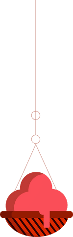 Transparent background of pink cream scoop in striped bowl hanging on rope