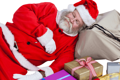 Transparent Sleeping Santa Claus Beside Colorful Christmas Presents