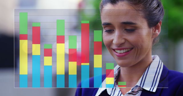 Businesswoman Analyzing Colorful Bar Graph Data Outdoors - Download Free Stock Images Pikwizard.com