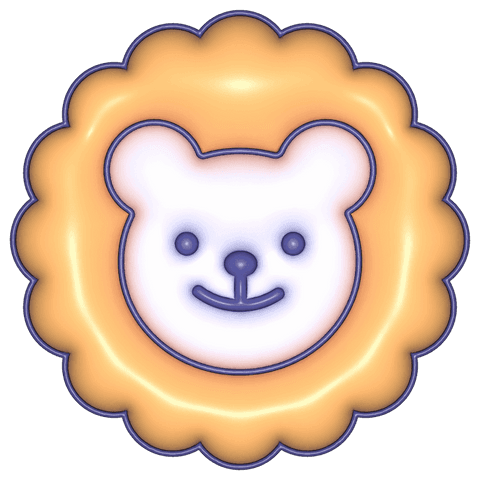 Transparent 3d enamel bear badge sticker with scalloped ring, purple features, glossy pin