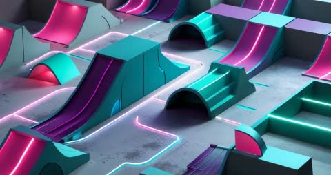 Futuristic Arena with Neon Glowing Modular Structures