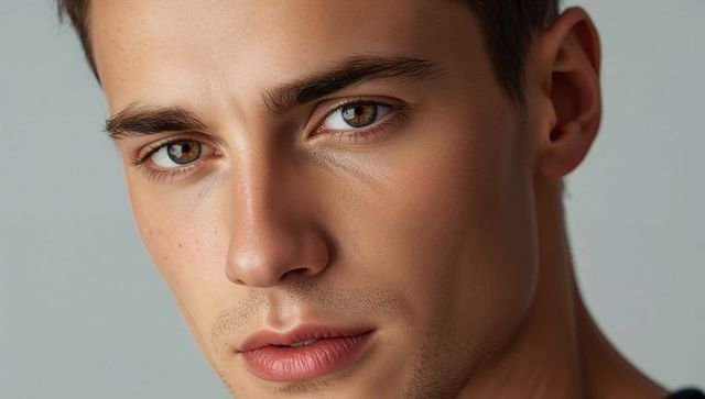 Close-Up Portrait of Male with Hazel Eyes and Stubble