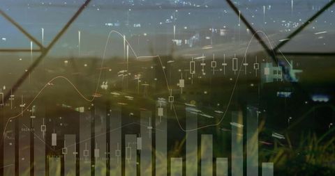 Financial Data Trend and Cityscape Nighttime Panorama