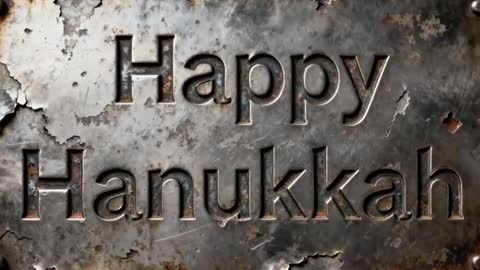 Aging Metal Plaque Embossed Happy Hanukkah Showing Rust, Patina and Rivet Close-Up