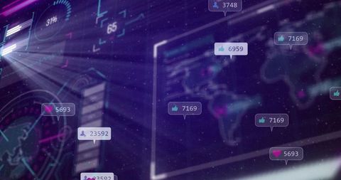 Abstract digital dashboard with global social media metrics and analytics