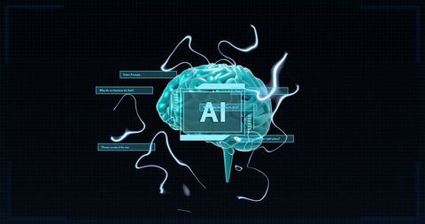 Digital AI Brain with Data Streams on Black Background - Download Free Stock Images Pikwizard.com