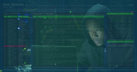 Focused Hacker in Data Terminal with Cybersecurity Interface - Download Free Stock Images Pikwizard.com