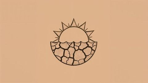 Minimalist sun and cracked earth icon for environmental awareness