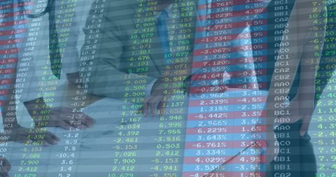Stock Market Data Overlay on Diverse Business Team Collaborating