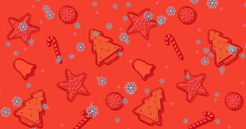 Festive christmas patterns on red background