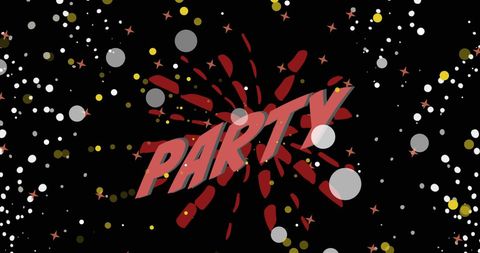 Dynamic party explosion with light spots on black backdrop
