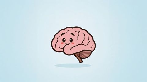 Cute Cartoon Brain with Blushing Expression on Light Blue Background