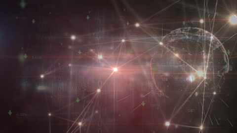 Digital Network and Globe Animation in Dark Space