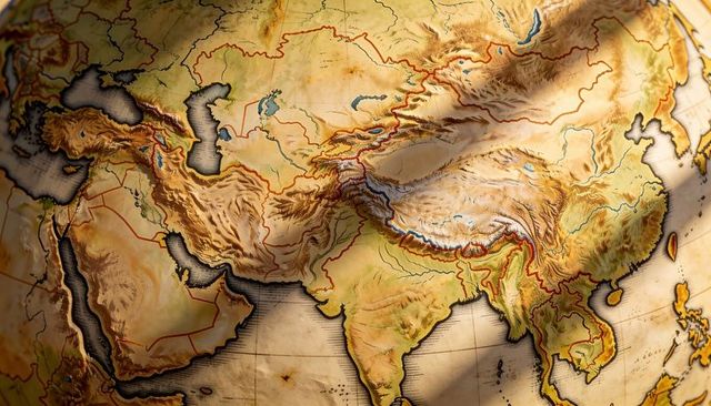 Antique relief globe depicting central-south asia topography with textured contours
