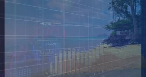 Tropical Beach with Financial Data Navigation Overlay