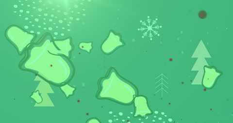 Festive Christmas Bell and Tree Animation on Green Pattern