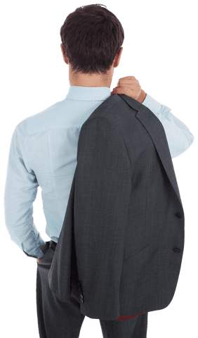Back View of Businessman Holding Suit Jacket on Transparent Background