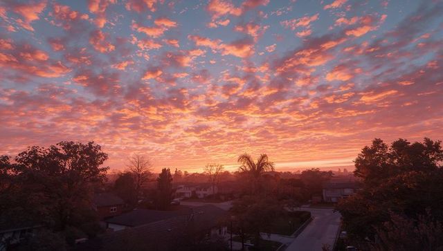 Vibrant Sunrise Illuminating Suburban Neighborhood