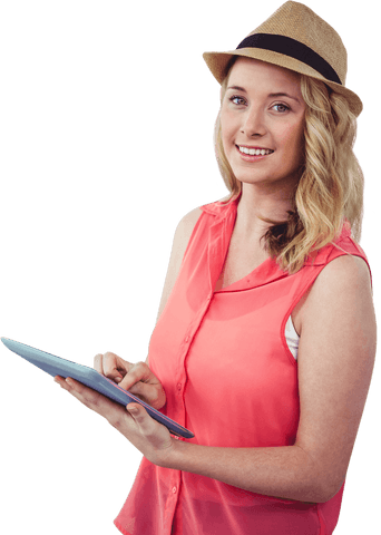 caucasian woman using tablet on transparent background for lifestyle concept - Download Free Stock Videos Pikwizard.com