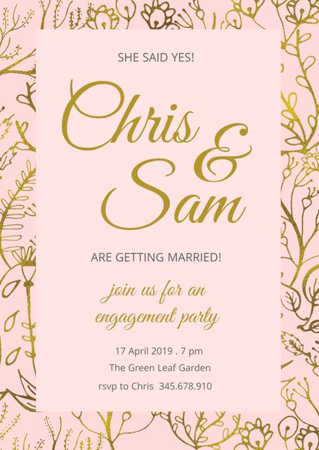 Elegant Botanical-themed Engagement Party Invitation - Download Free Stock Templates Pikwizard.com