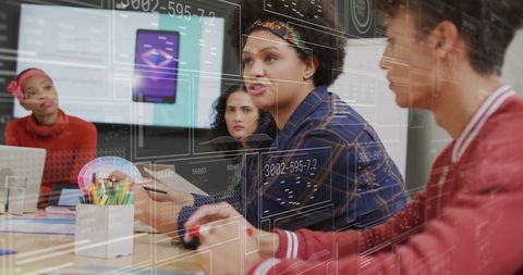 Diverse group discussing data-powered business strategies