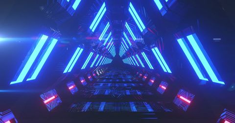 Blue Glowing Triangle Tunnel with Dynamic Light Trails - Download Free Stock Images Pikwizard.com