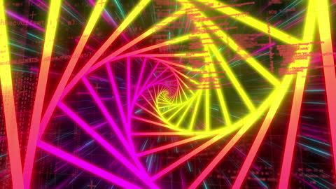 Vibrant Neon Spirals with Data Patterns on Black Background