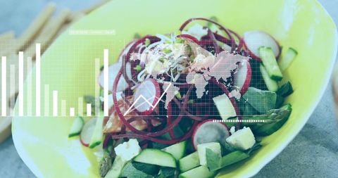 Futuristic salad with digital nutrition overlay