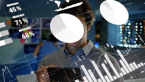 Digital Data Interaction: Man Analyzing Business Statistics