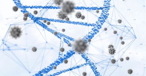 DNA Strands and Virus Cells Illustrating Genetic Research Concept
