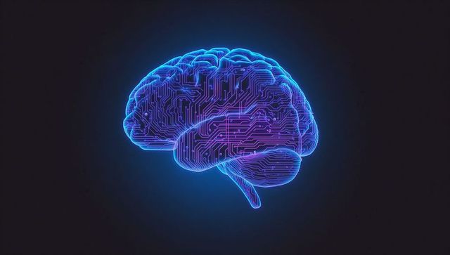 Futuristic Neon Brain with Digital Circuit Connections