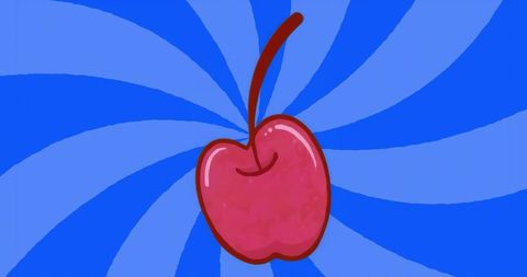 Stylized red apple on vibrant swirl background