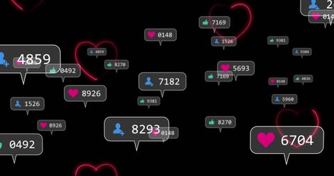 Neon Hearts and Social Media Reactions on Black Background - Download Free Stock Images Pikwizard.com